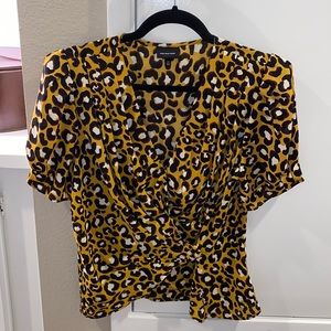 Animal print wrap blouse